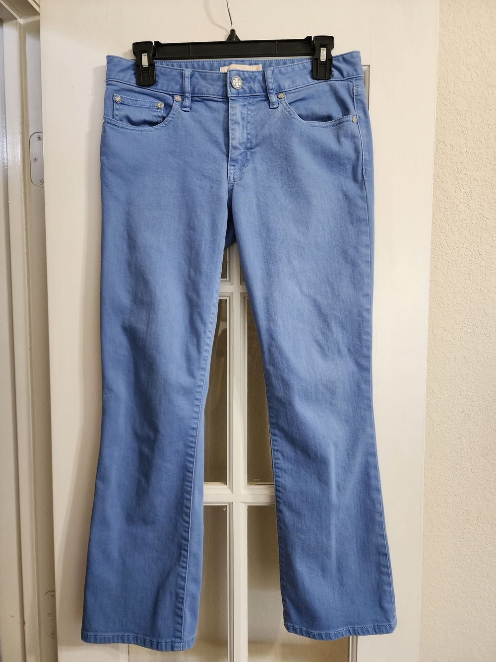 Tory Burch Blue Bootcut Stretch Pants Size 27 Mid Rise Style 12141204